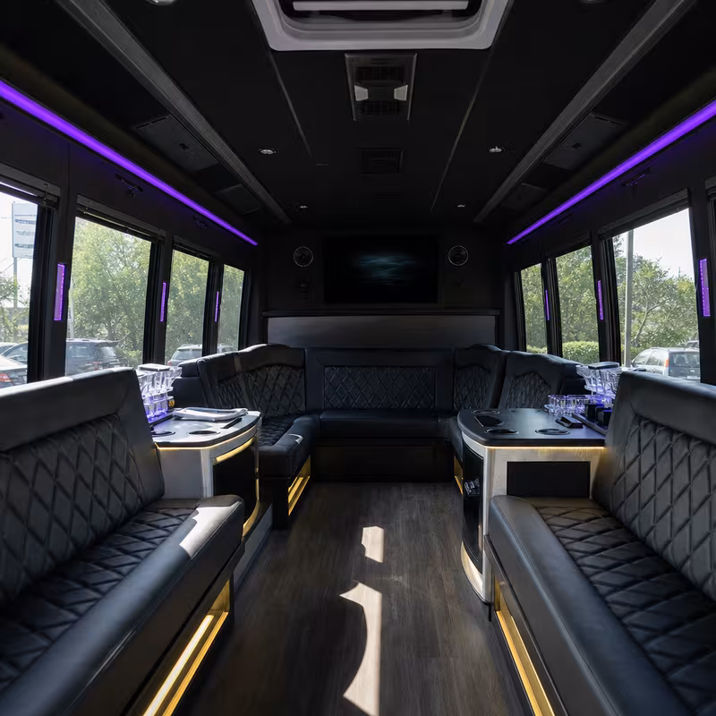 Passenger watching the Hialeah scenery during a regional party bus road trip