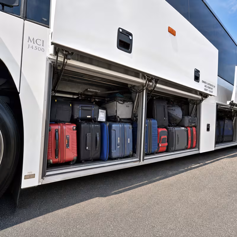 Party bus interior with wraparound leather seating and LED lighting in Hialeah