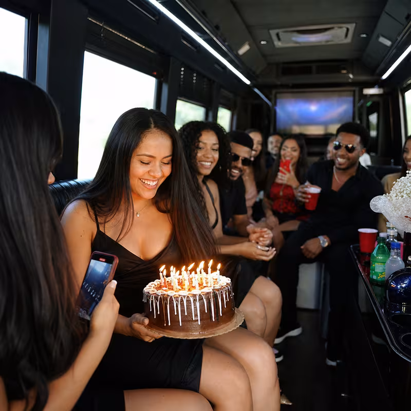 Black Mercedes Sprinter van staged for an Hialeah Birthday Transportation group