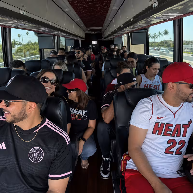 Passenger seating aboard a Hialeah party bus rental