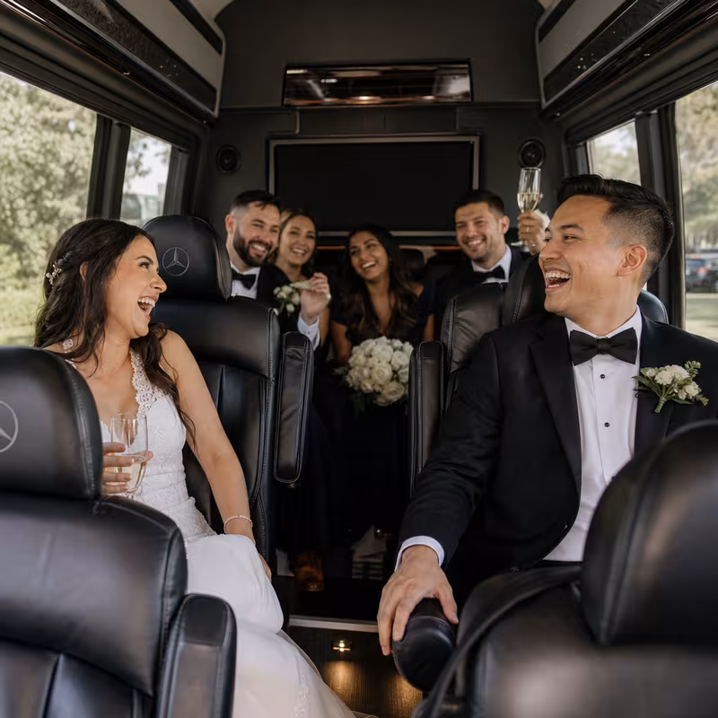 Black Mercedes Sprinter van staged for an Hialeah Wedding Transportation group